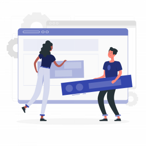 Illustration of two people putting together a website.